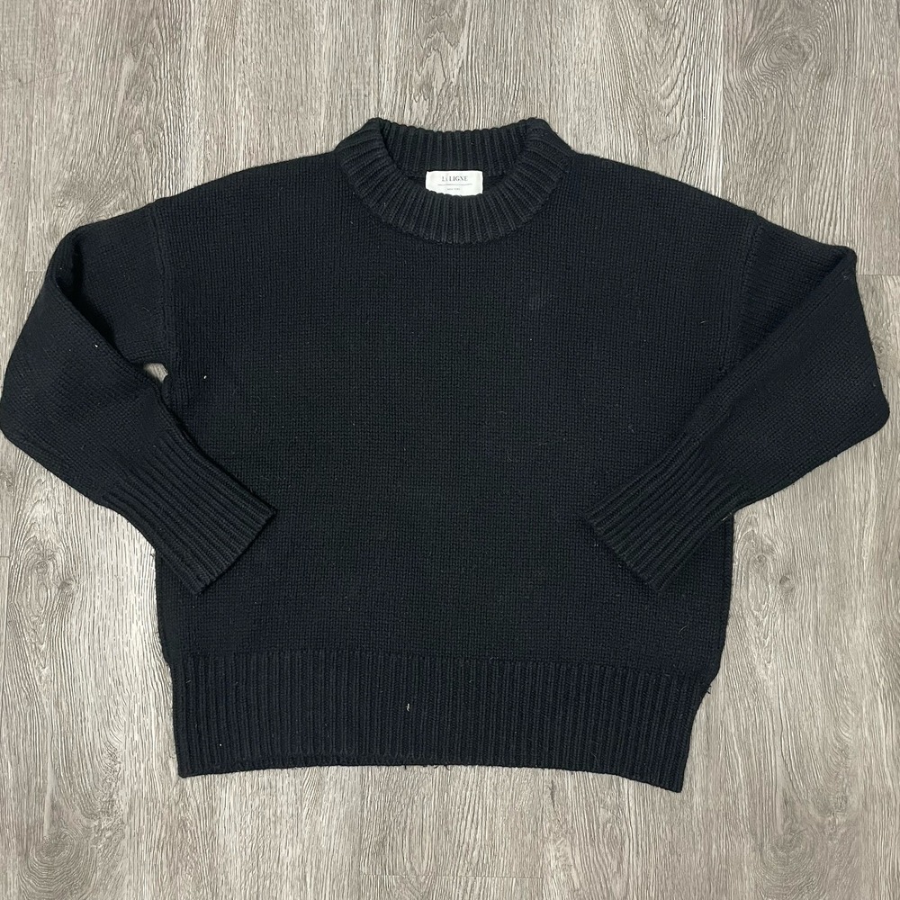 La Ligne Sweater Women's Medium Black Cashmere Wool Woven Crewneck Rollneck
